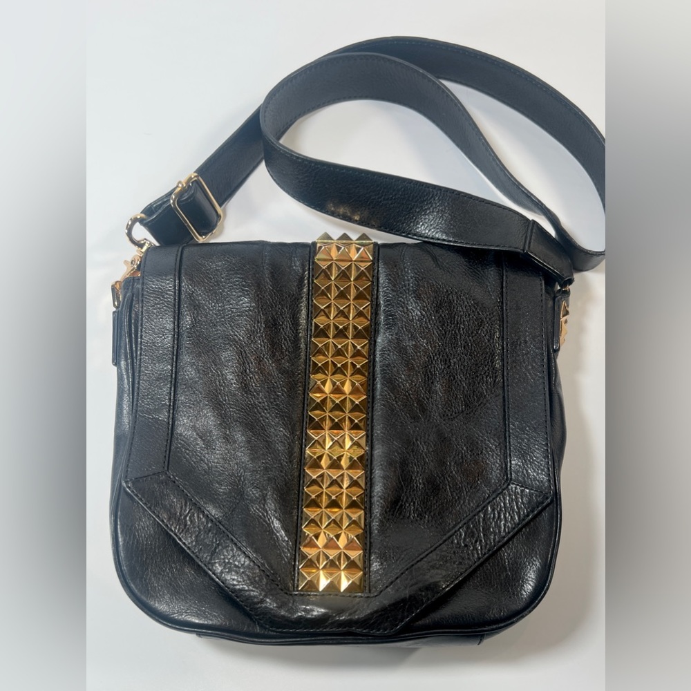 Tory Burch Black And Gold Studded Flap Crossbody Gem